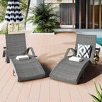 2-Piece 80 Lounge Chairs,Patio Rattan Reclining Chair Pull-out Table Adjustable Backrest Ergonomic Wave Sunbathing Recliners