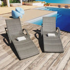 2-Piece 80 Lounge Chairs,Patio Rattan Reclining Chair Pull-out Table Adjustable Backrest Ergonomic Wave Sunbathing Recliners