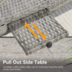 2-Piece 80 Lounge Chairs,Patio Rattan Reclining Chair Pull-out Table Adjustable Backrest Ergonomic Wave Sunbathing Recliners