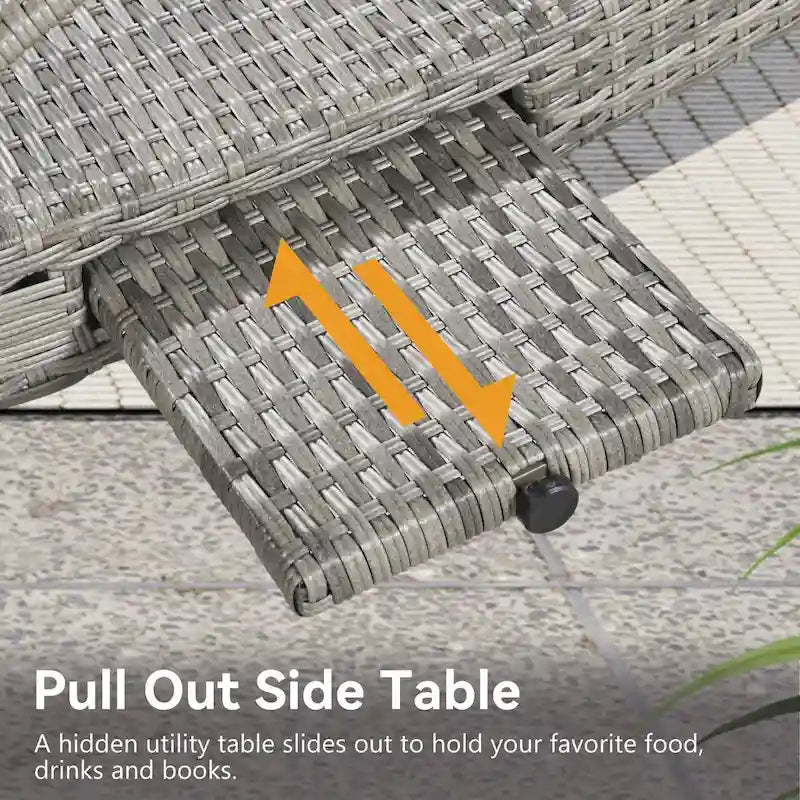 2-Piece 80 Lounge Chairs,Patio Rattan Reclining Chair Pull-out Table Adjustable Backrest Ergonomic Wave Sunbathing Recliners