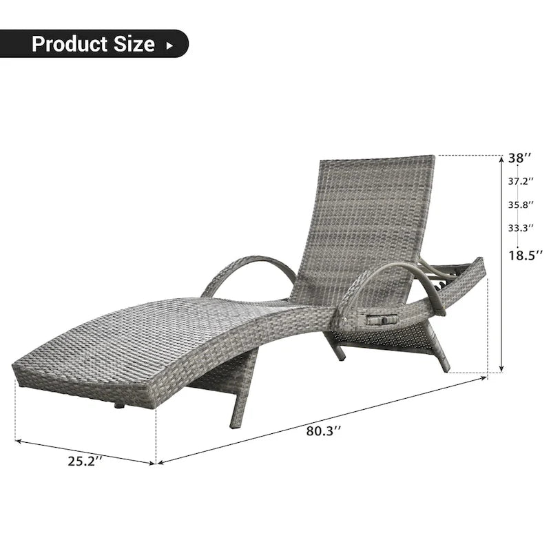 2-Piece 80 Lounge Chairs,Patio Rattan Reclining Chair Pull-out Table Adjustable Backrest Ergonomic Wave Sunbathing Recliners