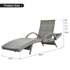2-Piece 80 Lounge Chairs,Patio Rattan Reclining Chair Pull-out Table Adjustable Backrest Ergonomic Wave Sunbathing Recliners