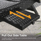 2-Piece 80 Lounge Chairs,Patio Rattan Reclining Chair Pull-out Table Adjustable Backrest Ergonomic Wave Sunbathing Recliners