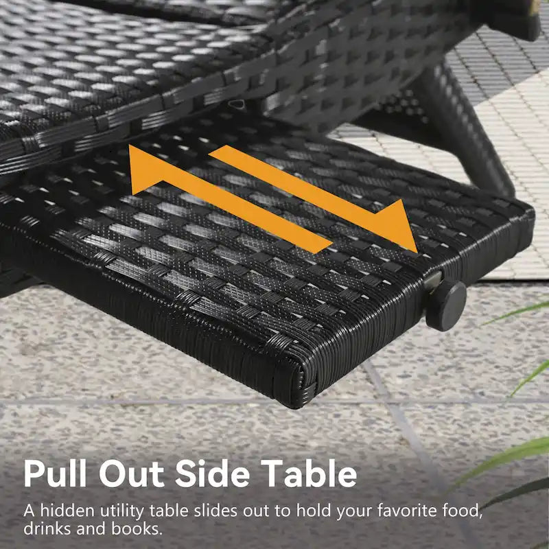 2-Piece 80 Lounge Chairs,Patio Rattan Reclining Chair Pull-out Table Adjustable Backrest Ergonomic Wave Sunbathing Recliners