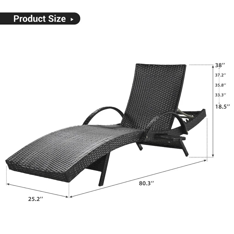 2-Piece 80 Lounge Chairs,Patio Rattan Reclining Chair Pull-out Table Adjustable Backrest Ergonomic Wave Sunbathing Recliners
