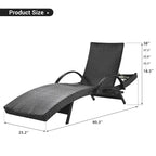 2-Piece 80 Lounge Chairs,Patio Rattan Reclining Chair Pull-out Table Adjustable Backrest Ergonomic Wave Sunbathing Recliners