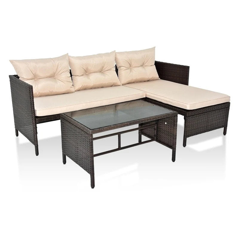 Patio PE Wicker 3-Piece Sectional Conversation Set