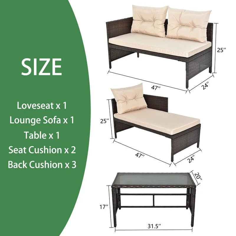 Patio PE Wicker 3-Piece Sectional Conversation Set