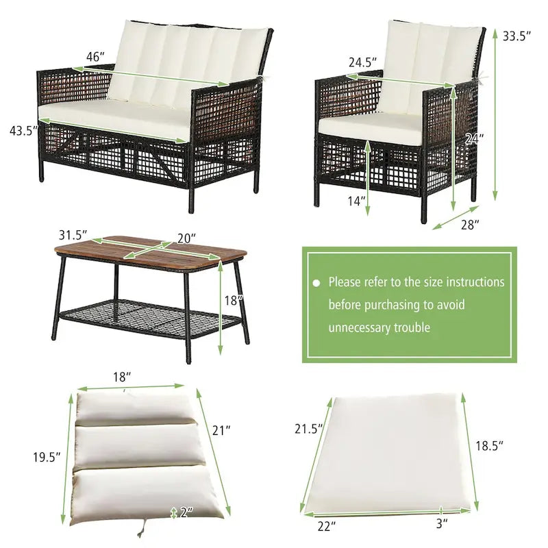 Costway 8PCS Patio Rattan Furniture Set Cushioned Chairs Wood Table - See Details