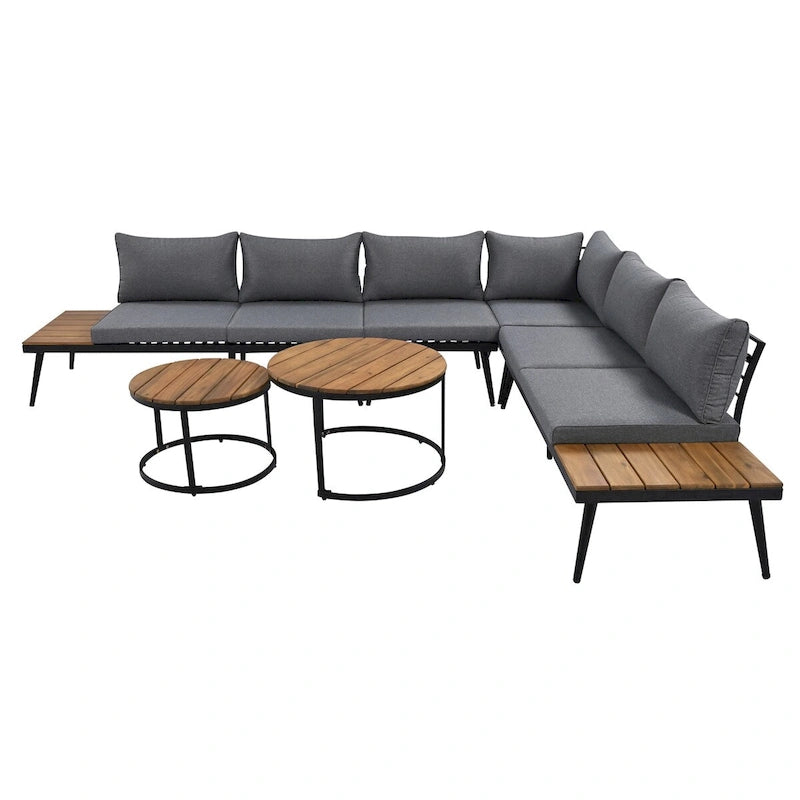 6-Piece Outdoor Sectional Sofa Set with Nesting Tables and Cushion