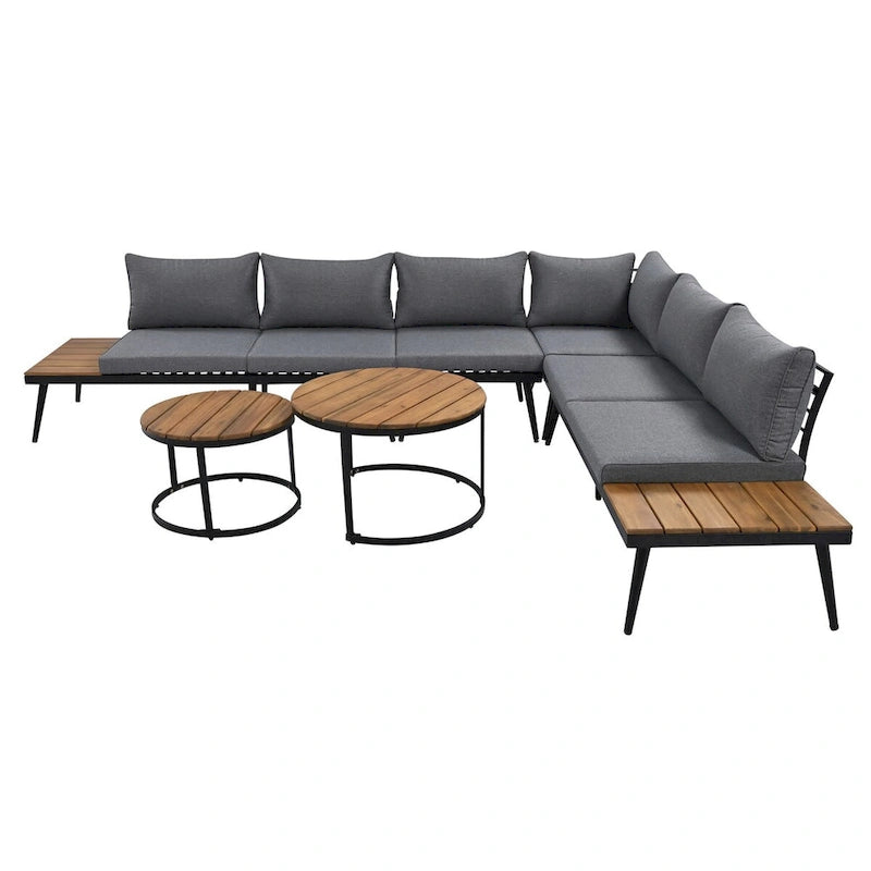 6-Piece Outdoor Sectional Sofa Set with Nesting Tables and Cushion
