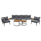 6-Piece Outdoor Sectional Sofa Set with Nesting Tables and Cushion