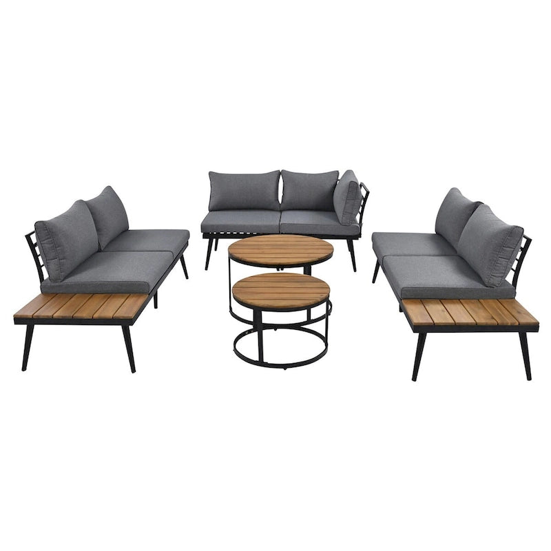 6-Piece Outdoor Sectional Sofa Set with Nesting Tables and Cushion