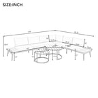 6-Piece Outdoor Sectional Sofa Set with Nesting Tables and Cushion