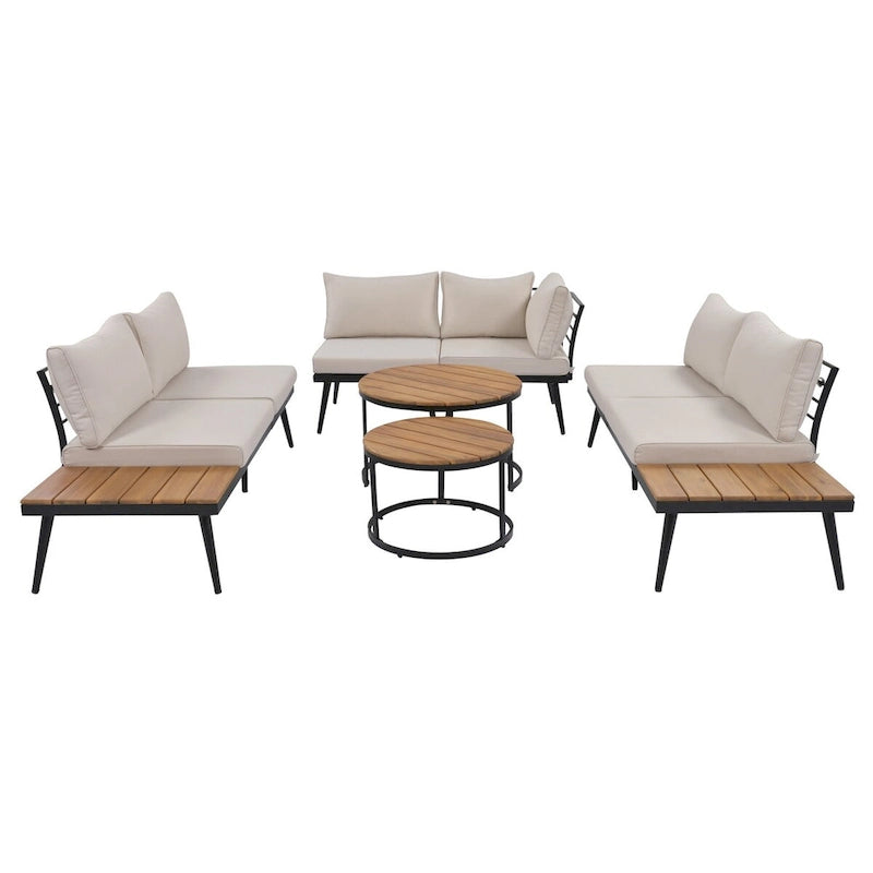6-Piece Outdoor Sectional Sofa Set with Nesting Tables and Cushion