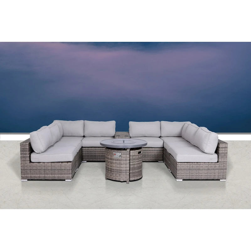 LSI 10 Piece Sectional Seating Group with Olefin Cushions and Firepit