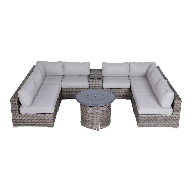 LSI 10 Piece Sectional Seating Group with Olefin Cushions and Firepit