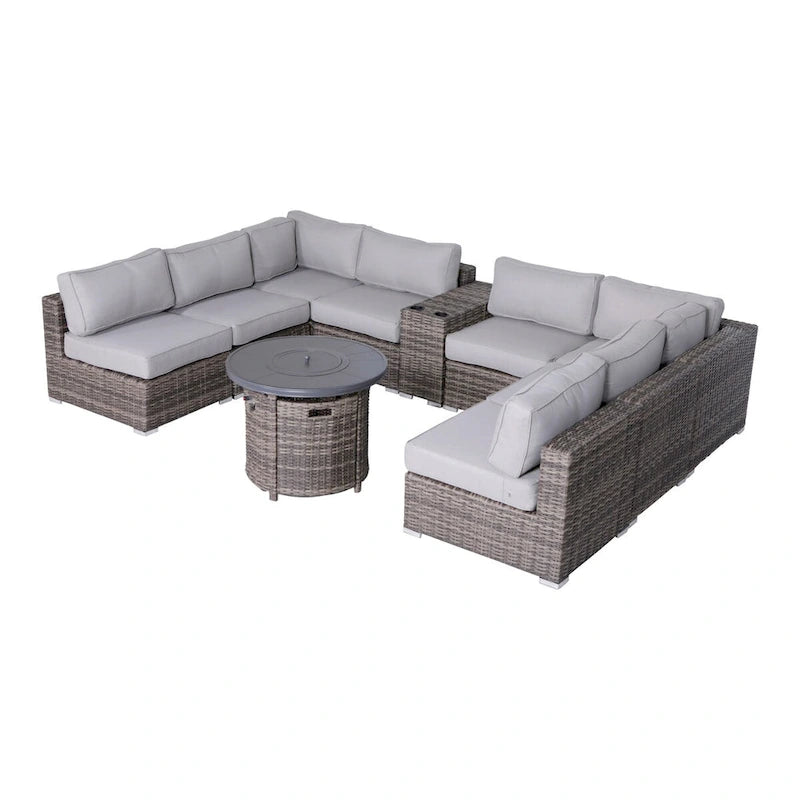 LSI 10 Piece Sectional Seating Group with Olefin Cushions and Firepit