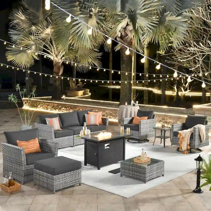 XIZZI 10-piece Patio Wicker Furniture Set with Fire Pit