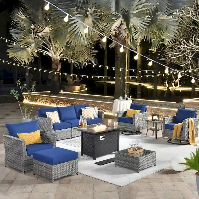 XIZZI 10-piece Patio Wicker Furniture Set with Fire Pit