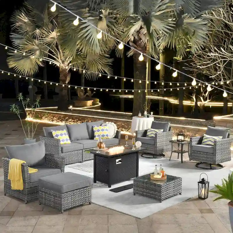 XIZZI 10-piece Patio Wicker Furniture Set with Fire Pit