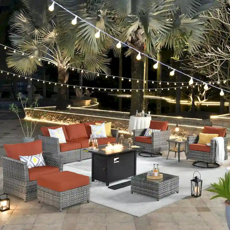 XIZZI 10-piece Patio Wicker Furniture Set with Fire Pit