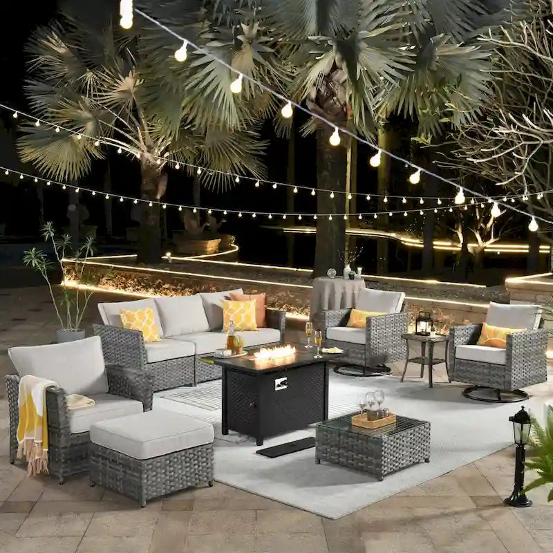 XIZZI 10-piece Patio Wicker Furniture Set with Fire Pit