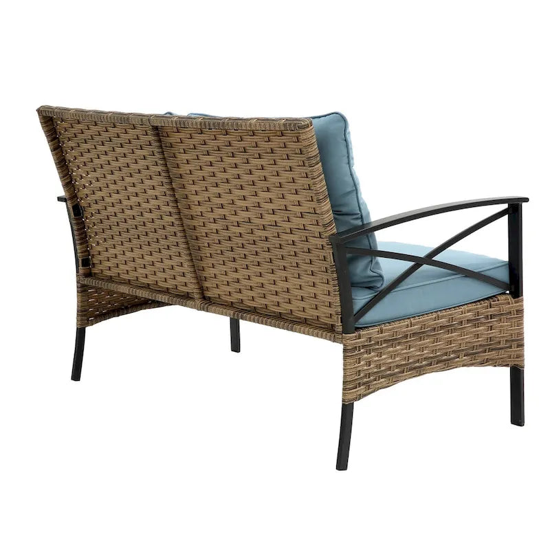 Patio 4 piece sectional sofa set rattan wicker outdoor garden furniture corner sofa set with cushion