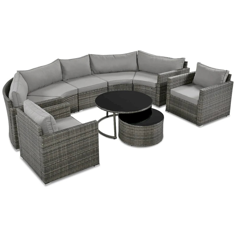 Nestfair 9-Pieces Wicker Outdoor Patio Sofa Set with Pillows and Cushions