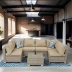 7-Piece PE Rattan Wicker Outdoor Patio Sectional Sofa Set with Cushions and Coffee Table