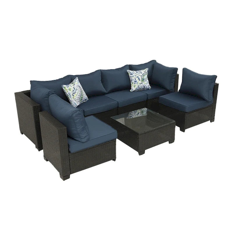 7-Piece PE Rattan Wicker Outdoor Patio Sectional Sofa Set with Cushions and Coffee Table