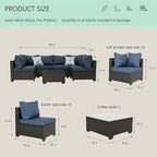 7-Piece PE Rattan Wicker Outdoor Patio Sectional Sofa Set with Cushions and Coffee Table