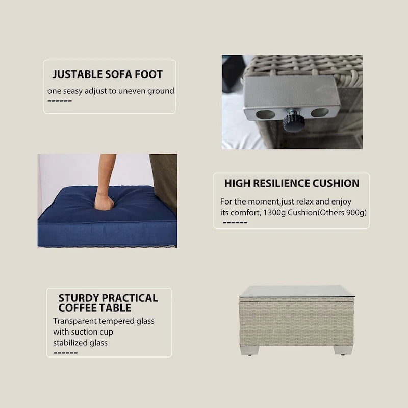 7-Piece PE Rattan Wicker Outdoor Patio Sectional Sofa Set with Cushions and Coffee Table