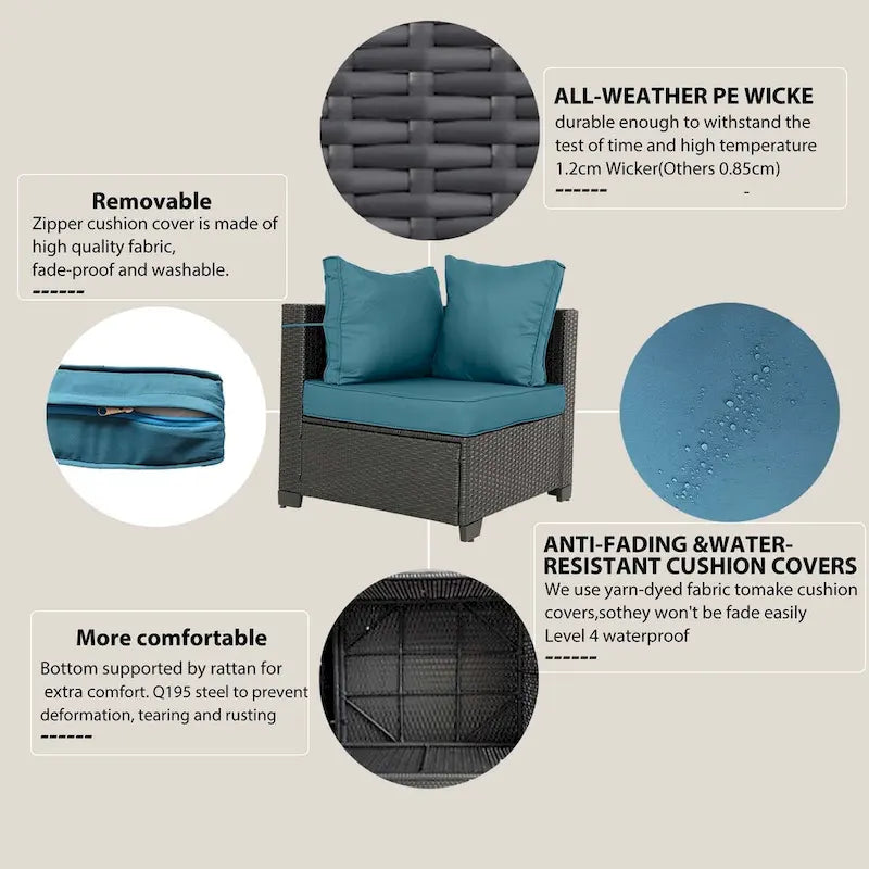 7-Piece PE Rattan Wicker Outdoor Patio Sectional Sofa Set with Cushions and Coffee Table