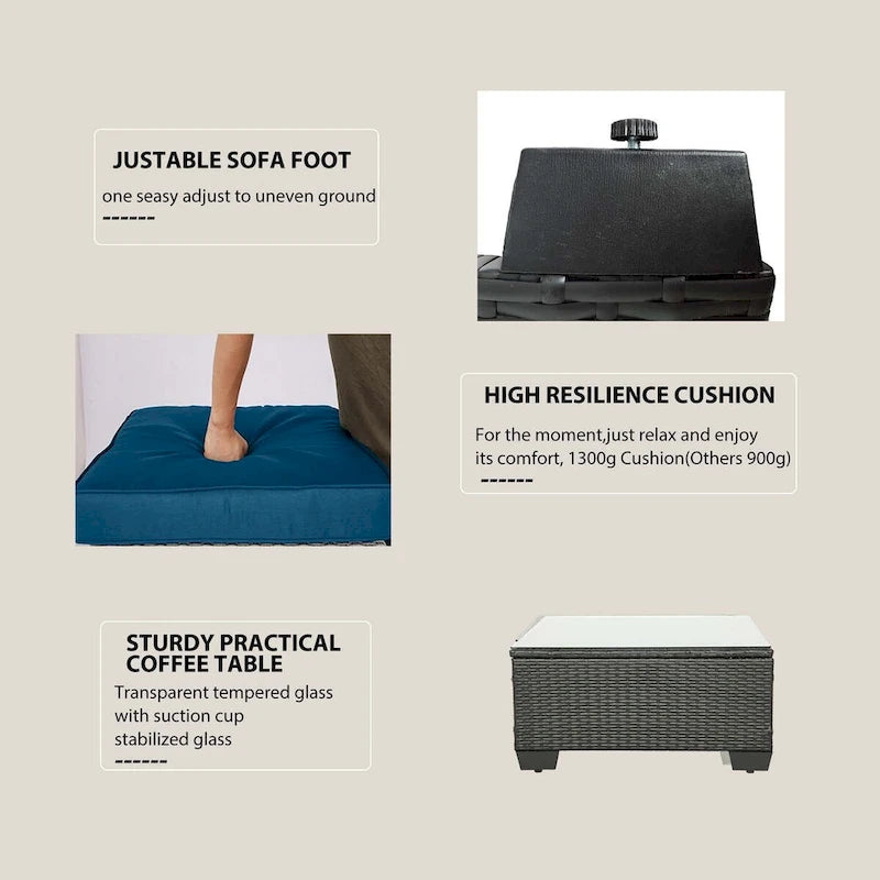 7-Piece PE Rattan Wicker Outdoor Patio Sectional Sofa Set with Cushions and Coffee Table