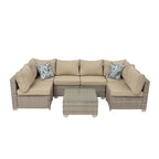 7-Piece PE Rattan Wicker Outdoor Patio Sectional Sofa Set with Cushions and Coffee Table