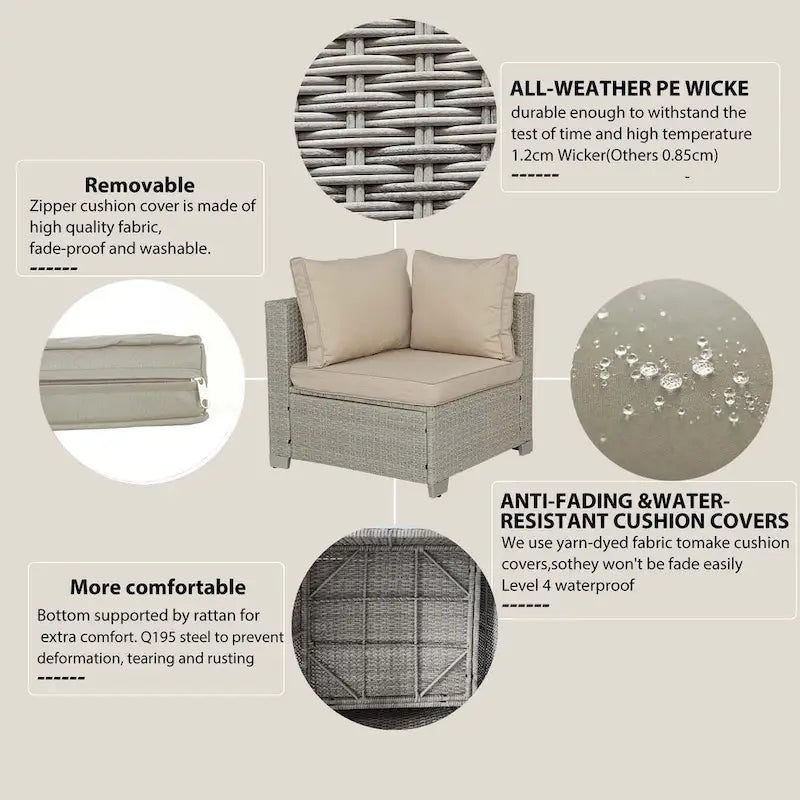 7-Piece PE Rattan Wicker Outdoor Patio Sectional Sofa Set with Cushions and Coffee Table