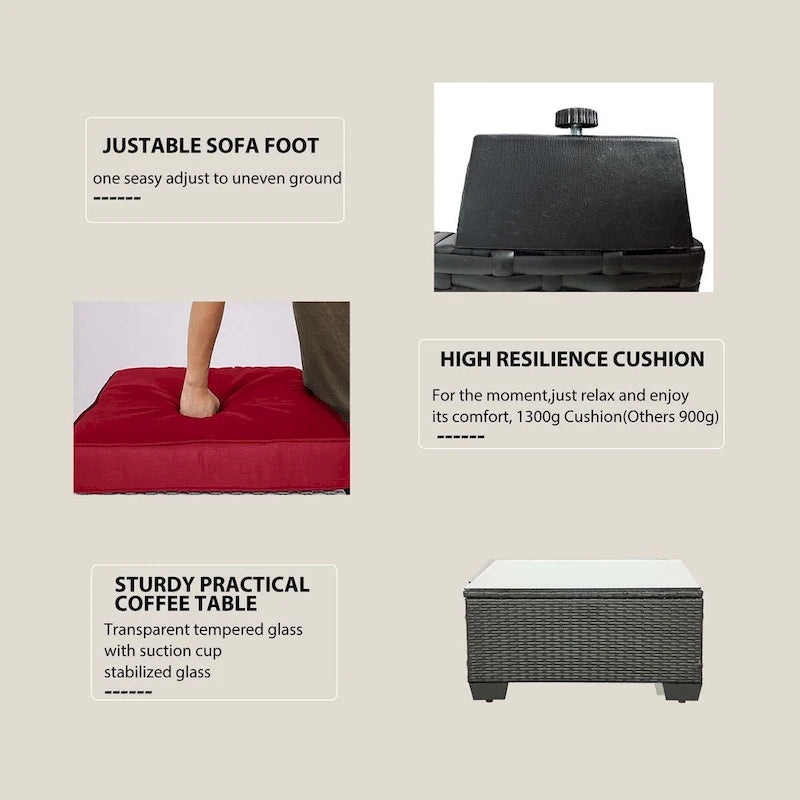 7-Piece PE Rattan Wicker Outdoor Patio Sectional Sofa Set with Cushions and Coffee Table