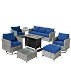 HOOOWOOO 10-piece Rattan Wicker Sectional Sofa Patio Furniture Set with Fire Pit Table