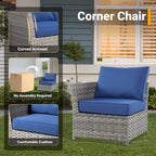 HOOOWOOO 10-piece Rattan Wicker Sectional Sofa Patio Furniture Set with Fire Pit Table