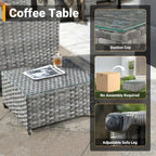 HOOOWOOO 10-piece Rattan Wicker Sectional Sofa Patio Furniture Set with Fire Pit Table