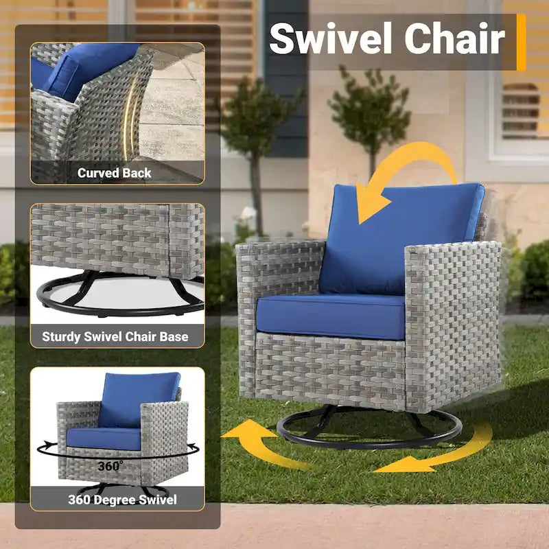 HOOOWOOO 10-piece Rattan Wicker Sectional Sofa Patio Furniture Set with Fire Pit Table