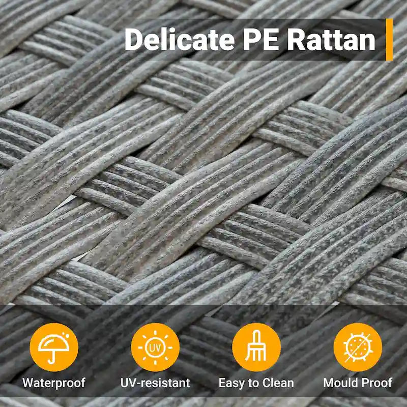 HOOOWOOO 10-piece Rattan Wicker Sectional Sofa Patio Furniture Set with Fire Pit Table