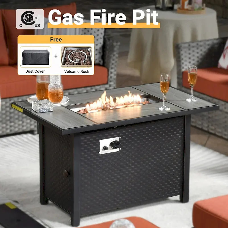 HOOOWOOO 10-piece Rattan Wicker Sectional Sofa Patio Furniture Set with Fire Pit Table