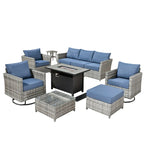HOOOWOOO 10-piece Rattan Wicker Sectional Sofa Patio Furniture Set with Fire Pit Table