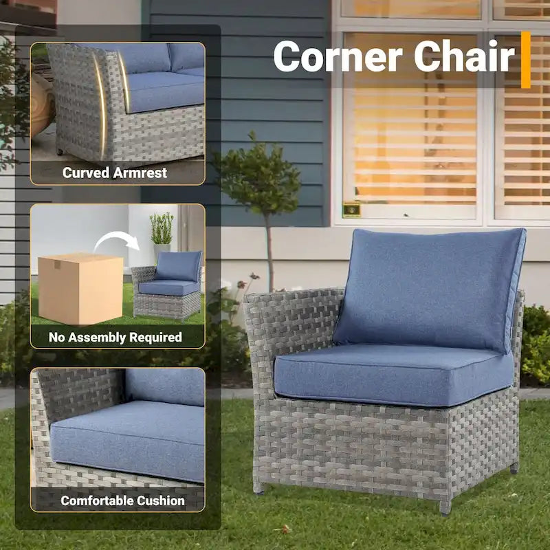 HOOOWOOO 10-piece Rattan Wicker Sectional Sofa Patio Furniture Set with Fire Pit Table