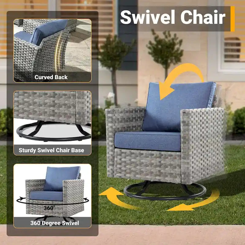 HOOOWOOO 10-piece Rattan Wicker Sectional Sofa Patio Furniture Set with Fire Pit Table