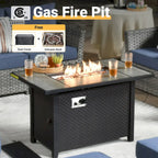 HOOOWOOO 10-piece Rattan Wicker Sectional Sofa Patio Furniture Set with Fire Pit Table