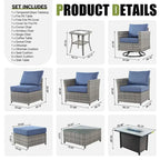 HOOOWOOO 10-piece Rattan Wicker Sectional Sofa Patio Furniture Set with Fire Pit Table