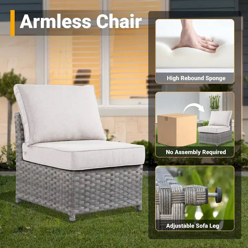 HOOOWOOO 10-piece Rattan Wicker Sectional Sofa Patio Furniture Set with Fire Pit Table